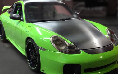 Green Porsche Carbon hood